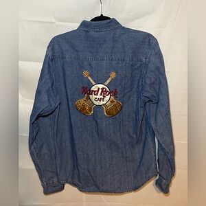 Hard Rock Cafe Jean Denim Shirt Large Guitar